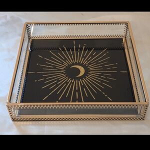 Gold Crescent Moon Glass Vanity Tray, 6x6x1.25